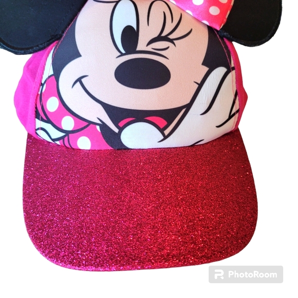 Girls' Minnie Mouse Cap Pink with Glitter, Bow & Ears EUC - Picture 2 of 5
